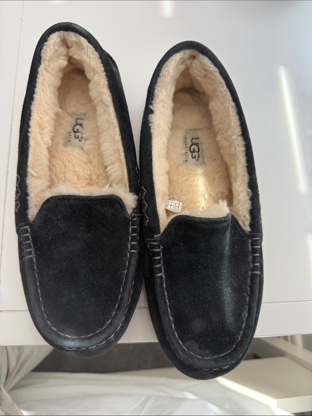 UGG Black Suede Sheepskin-Lined Slip-On Moccasins